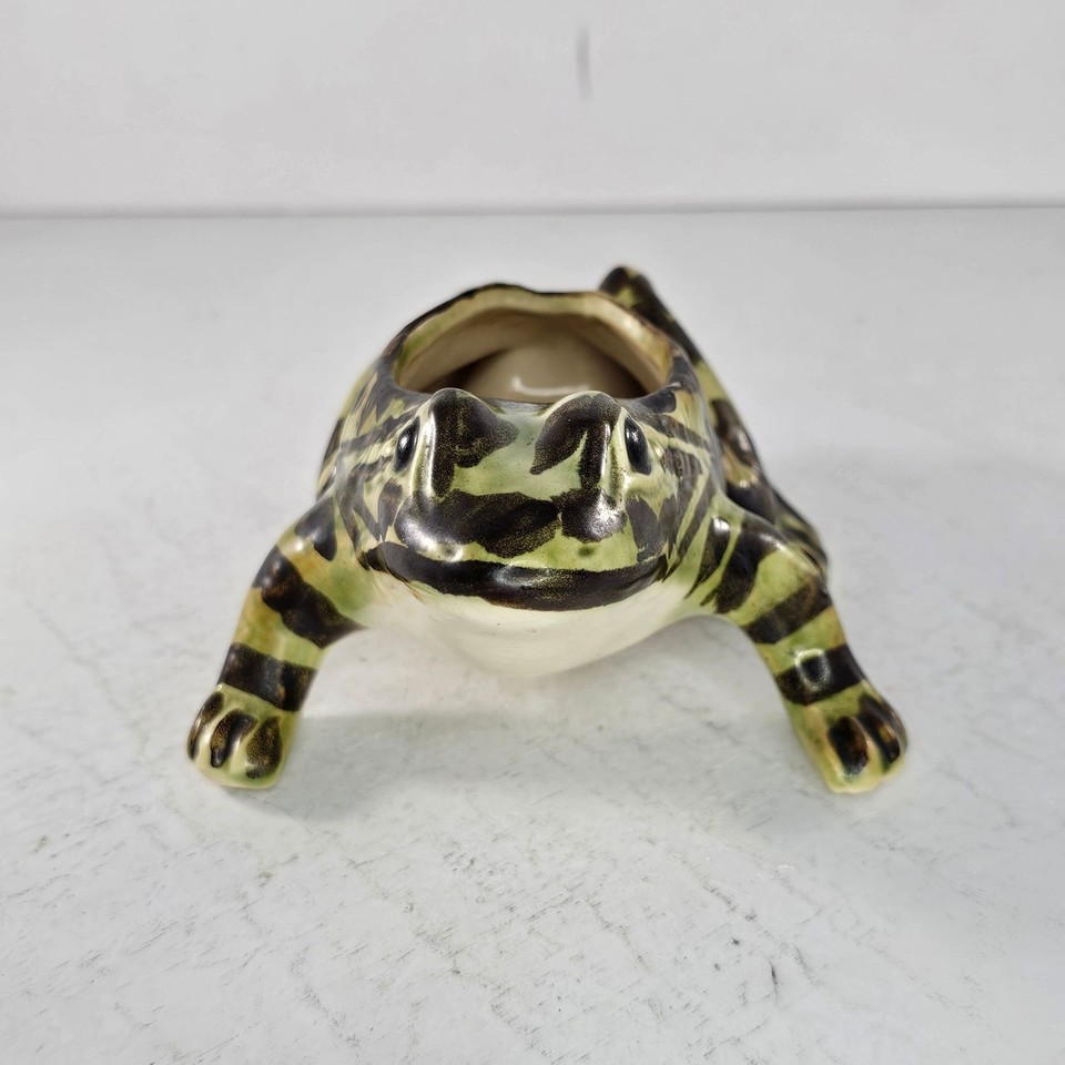 Vintage McCoy Pottery Brush Figural Frog Planter Tonal Greens Hand ...