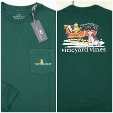 Vineyard Vines Long Sleeve T Shirt M Medium Dogs Sleigh Christmas Husky NWT #U65