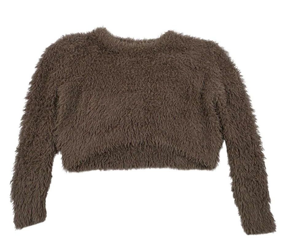 Love Tree Brown Fuzzy Cropped Sweater - Size S