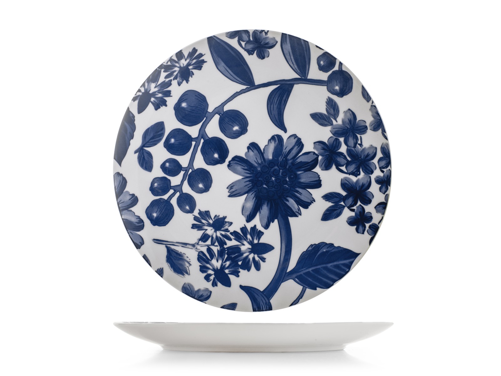 H&H 6 piatti piani Grandiflora decorati blu cm. 27