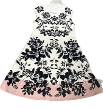 Eliza J 2X Floral Dress Sleeveless Midi Womens White Black Pink Flowers