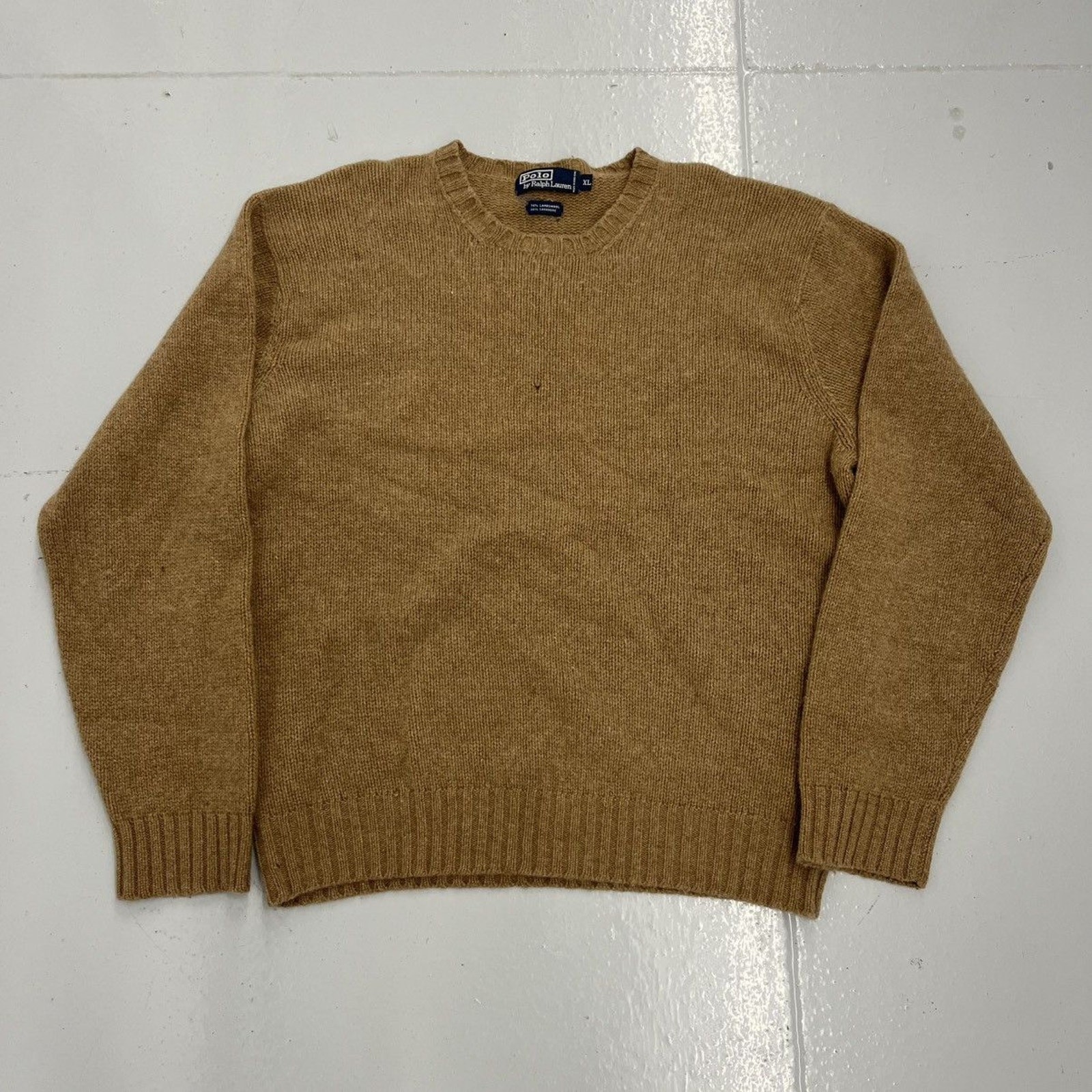 Vintage 90s Polo Ralph Lauren Tan Cashmere Wool Boxy Sweater 1990s