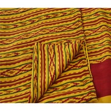 Sanskriti Vintage Saree Mustard Pure Crepe Silk Floral Printed Sari 5 Yd Fabric