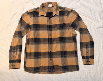 The North Face Mens Plaid Flannel Button-Up Long Sleeve Shirt Orange/Black M