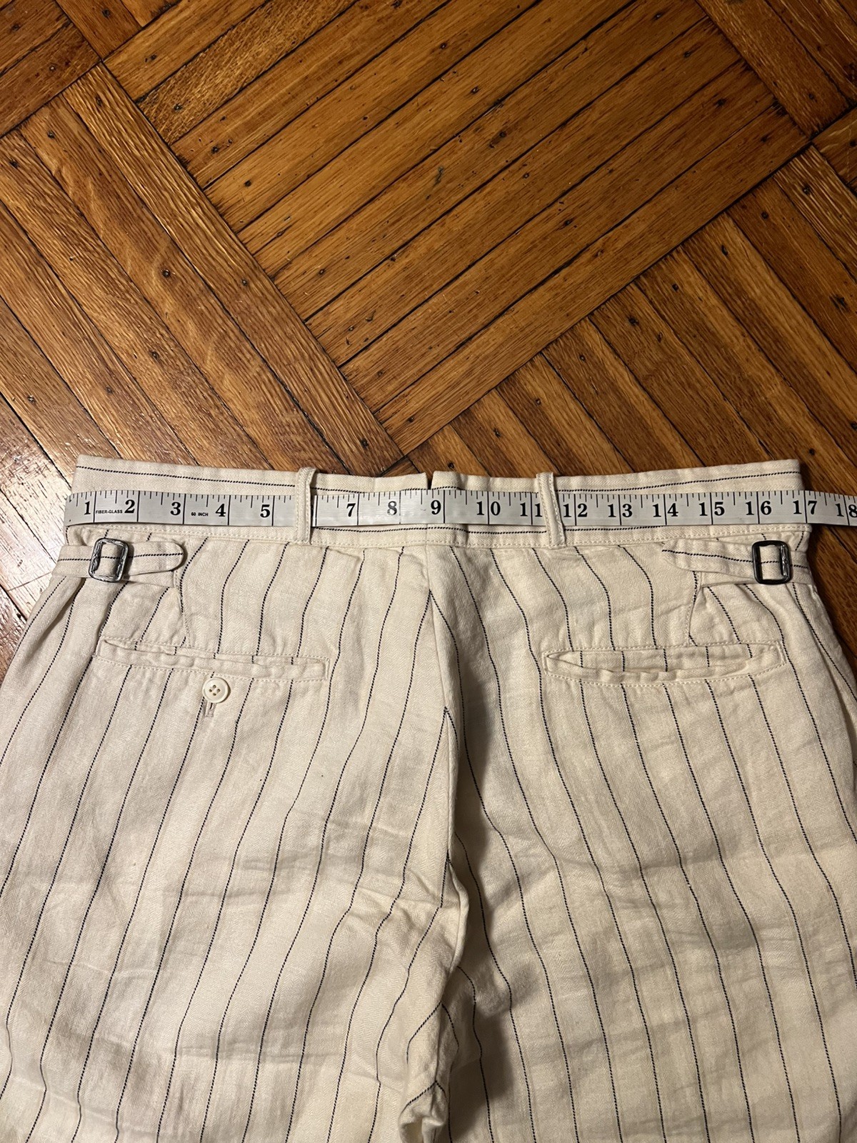 VTG Polo Ralph Lauren Linen Pants Mens 34 Cream Buckle Back Pin Striped Summer  thumbnail 12