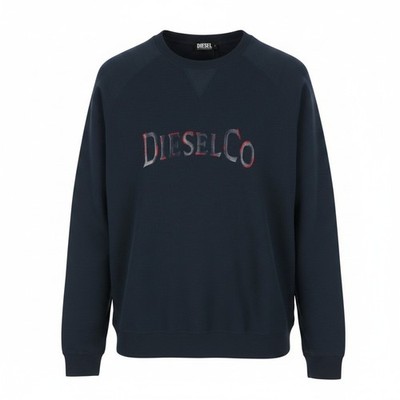 DIESEL S-Raglan-Waf Herren Sweatshirt L blau Rundhals vorne Logo Pull On UVP175*