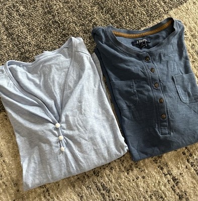Chaps Blue Solid Henley T-Shirt Button Placket Chest Pockets Size M