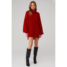 Show Me Your Mumu Chester Knit Sweater Turtleneck Dress in Holly Holiday Red XS
