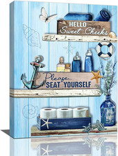 Bathroom Decor Wall Art Navy Blue Pictures Funny Rustic Farmhouse Signs Please S