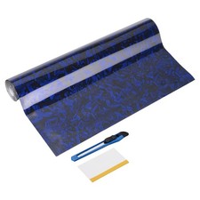 1Set 4" x 5ft PET Carbon Fiber Vinyl Wrap with Scraper, Blue