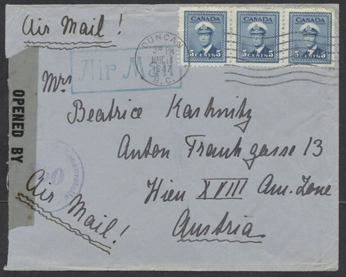1947 Duncan BC to Austria Cover Airmail Censored