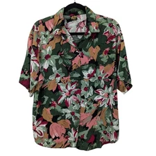 Vintage 90s Floral Button Up Shirt Women Size L Abstract Resort Tropical Coastal