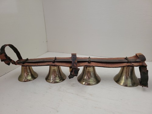 Antique Brass Horse Shaft Bell Set Sleigh Buggy Equestrian Leather Bronze