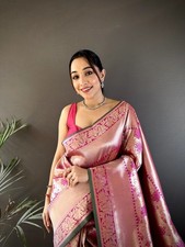 Women's Banarasi Silk Saree Gold Zari Floral Weaving Tassel Pallu Designer sari