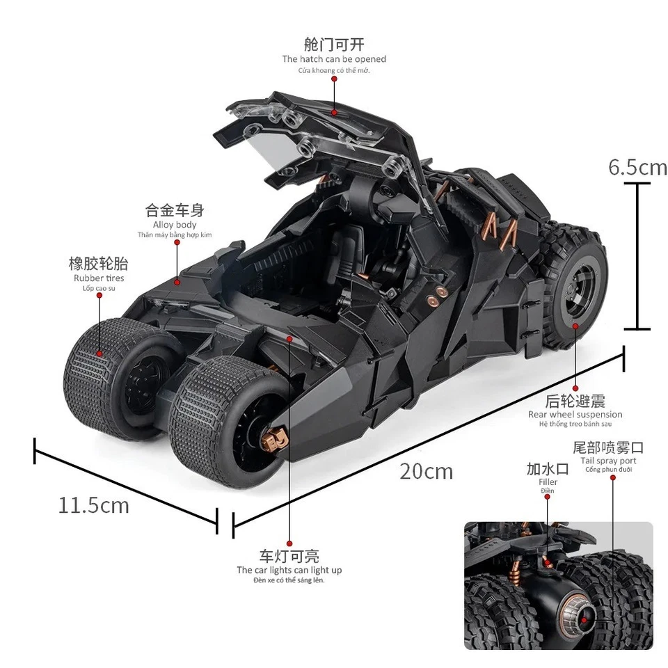 1:24 THE BATMAN Batmobile 2008 DC Comics Diecast Car Toy Gift Collectible NEW - Image 3 of 4