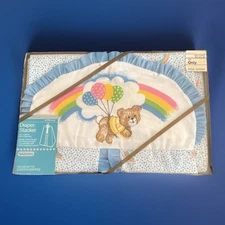 VTG JC PENNY Diaper Stacker Holder Nursery Organizer Blue Ruffle Bear Rainbow