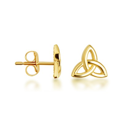 Yellow Gold Celtic Trinity Knot Irish Stud Earrings
