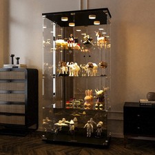 64" Tall Cabinet Display with Glass Doors, 4-Tier Curio Cabinets with LED Lights