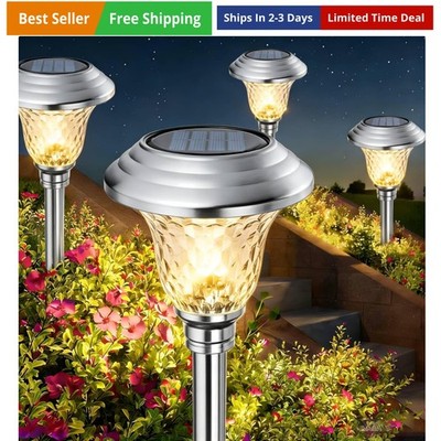 8 Pack Solar Pathway Lights White+ Color Changing Stainless Steel 3 Mode Outd...