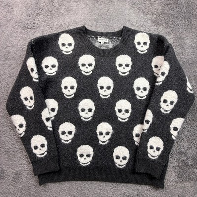 Studio B by Bobeau Sweater Womens XL Grey Skeleton Skull Fuzzy Knit Excellent