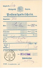 K&ouml;nigreich Bayern Post-Aufgabeschein Bayreuth 1906