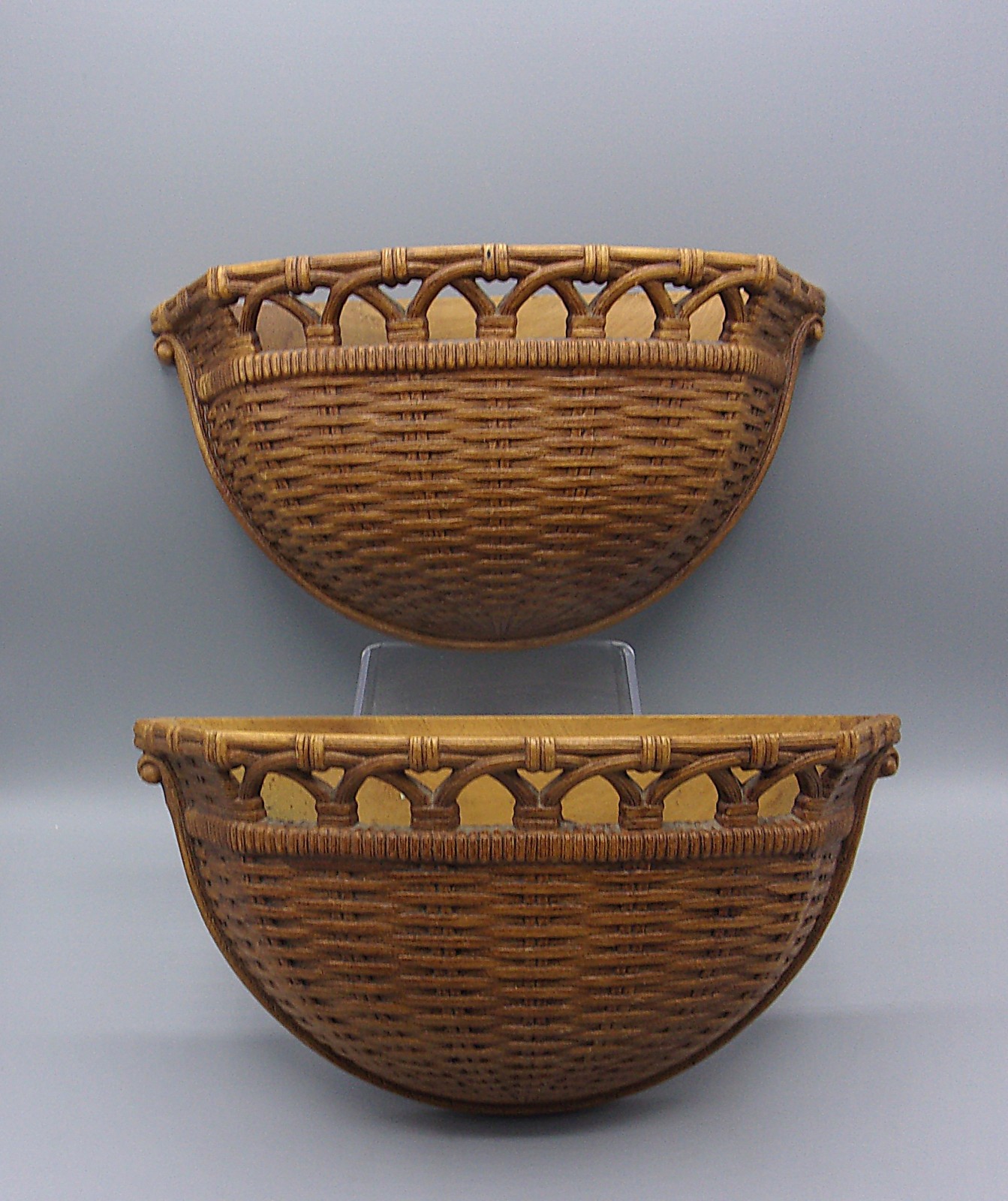 Vintage 1978 Set of 2 Homco Dart  Brown Faux Wicker Basket Wall Pocket Planters