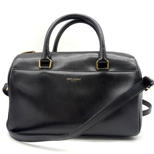 YSL Saint Laurent Baby Duffle Handbag Shoulder Bag Black Leather 2way Women's
