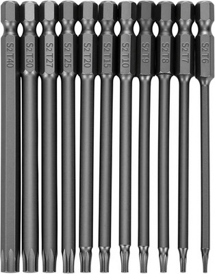 11PC Security Torx Bit Set T6-T40 4'' S2 Steel Magnetic 1/4'' Hex