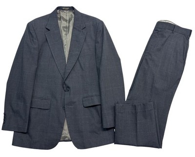 vtg 90s Charcoal Glen Plaid 40R 34x29 2pc Pant Suit Pleated High Waisted Wool