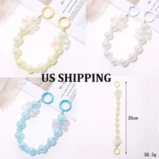  3Pcs Big Crystal Plastic Ball Beaded Phone Case Wrist Strap Lanyard Key Charm 