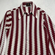VTG 70s Western Crochet Sheer Pearly Button Up Shirt USA Retro Red White Groovy