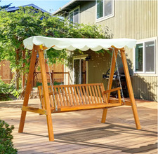 3 Seater Swing Chair Outdoor Garden Furniture Large Wooden Hammock Bench Canopy