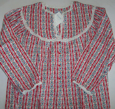 NWT Lanz of Salzburg Tyrolean RED COTTON FLANNEL Floral/Stripe Nightgown 3X LACE
