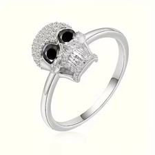 2Ct Round Cut Lab-Created Black Onyx Halloween Skull Ring 14K White Gold Plated