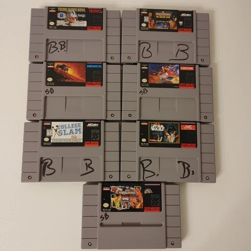 Lot of 7 SNES Games Star Wars Aladdin Wrestlemania Super Bowl Slam