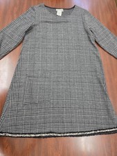 Vestido Suéter Paisley Vine Para Mujer Gris A Cuadros Talla S Tweed Borde Manga Larga