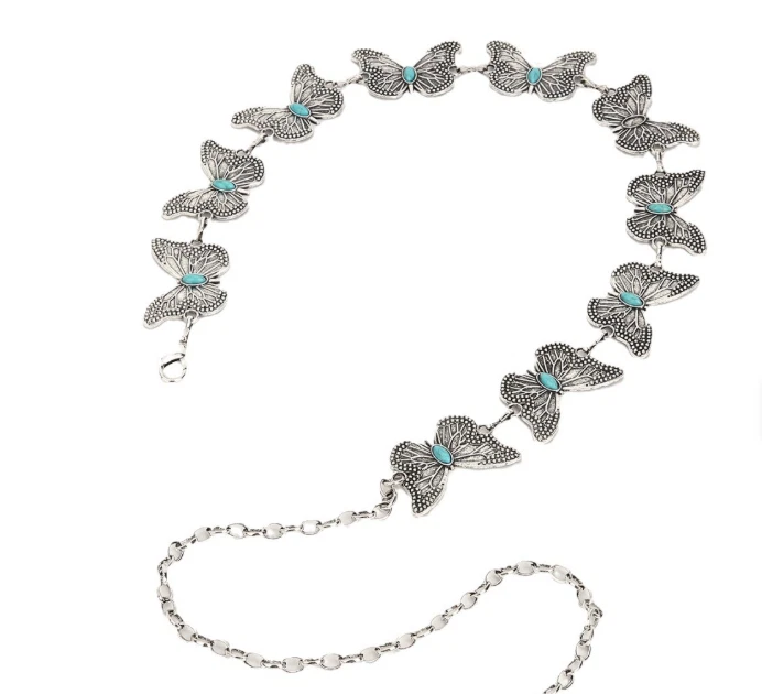 Cinturón Cadena Concho Mariposa Occidental con Piedras Turquesa - Estilo Vaquera Boho Foto 2 de 4