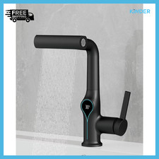 Waterfall Temperature Digital Display Basin Faucet Lift Up Down Stream Sprayer