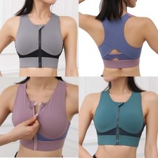 Women's High Impact Wireless Cross Back Support Front Zip Sports Bra Racerback