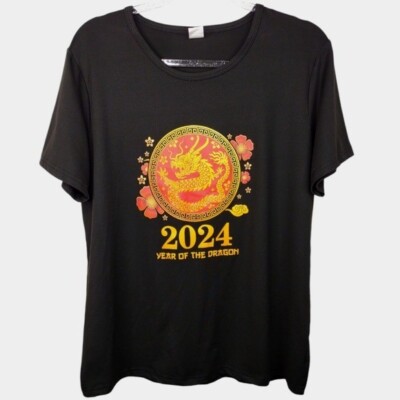Year of the Dagon Asian 2024 Top Black with Graphics design size XL
