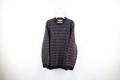 Vintage 90s Coogi Style Womens Large Ed Bassmaster Rainbow Knit Crewneck Sweater