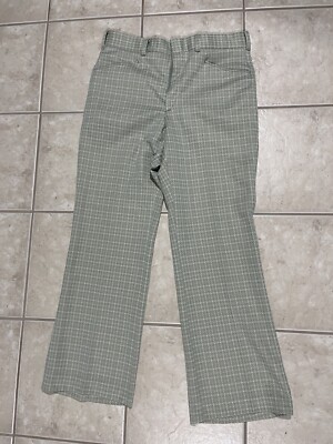 VTG 70s Mens Flared Pants 36 Kings Road Plaid Houndstooth Perma Prest Disco 60s