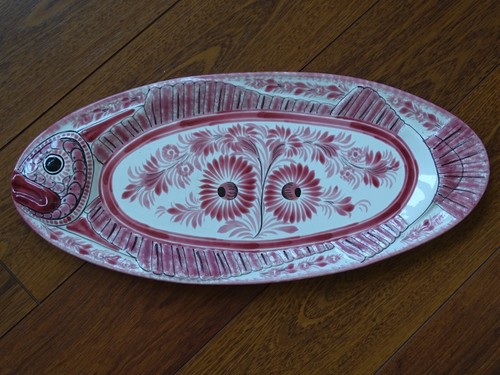 VINTAGE LARGE FISH DISH COLOR PINK CERAMIC HENRIOT QUIMPER FRANCE - Picture 10 of 11