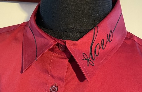 NWT Love Moschino Red/Black ‘Love’ Long Sleeve Fitted Stretch Shirt IT 46/UK 14 - Picture 2 of 7