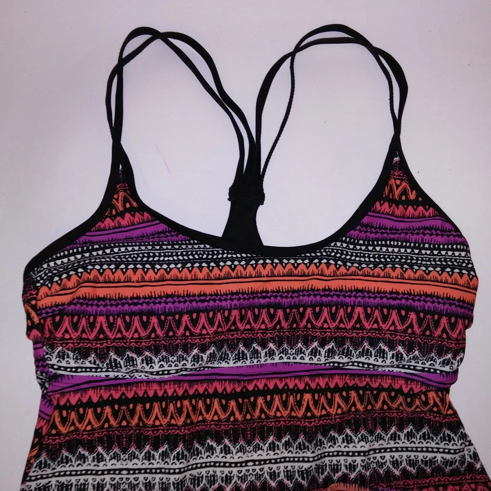 Mossimo Swim Tankini Small Top & Bottom Purple Black Orange Removable Padding Wi - Image 2 of 4