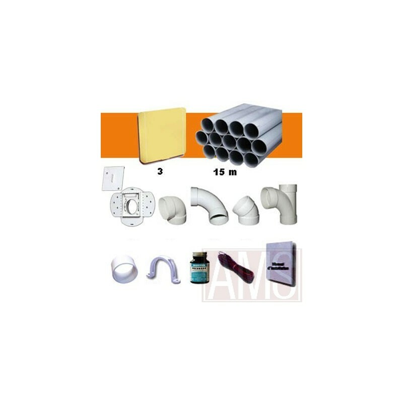 Kit 3 prises carrées beiges avec PVC 15m pour réparer ou étendre une aspiration sans fuite
