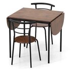 COSTWAY 3 Pcs Foldable Dining Table Set Expandable Kitchen Breakfast Table-Brown
