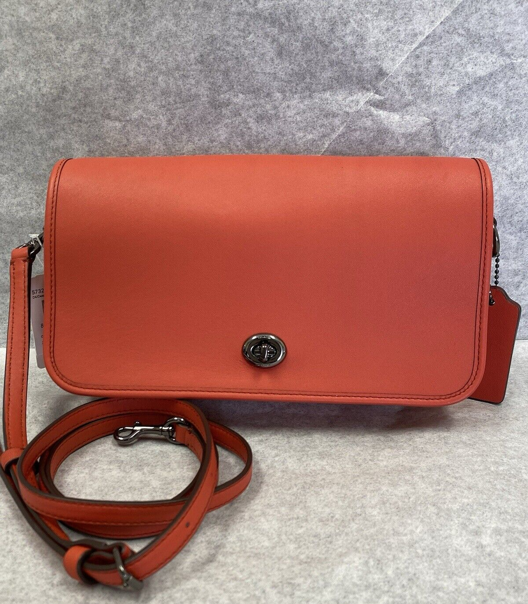 COACH 57325 Turnlock Crossbody DEEP CORAL Smooth Leather Small COACH 57325 Turnlock Crossbody DEEP CORAL Smooth Leather Small