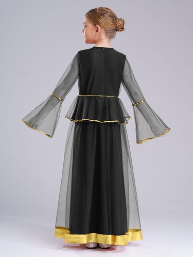 Kids Girls Dress Twirling Gown Sequins Costume School Stage Sheer Indian Dance - Picture 50 of 71