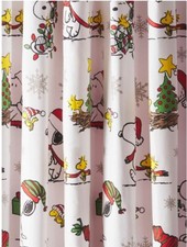 Peanuts Snoopy Gang Christmas Fabric Shower Curtain Cotton Trees Santa Lights